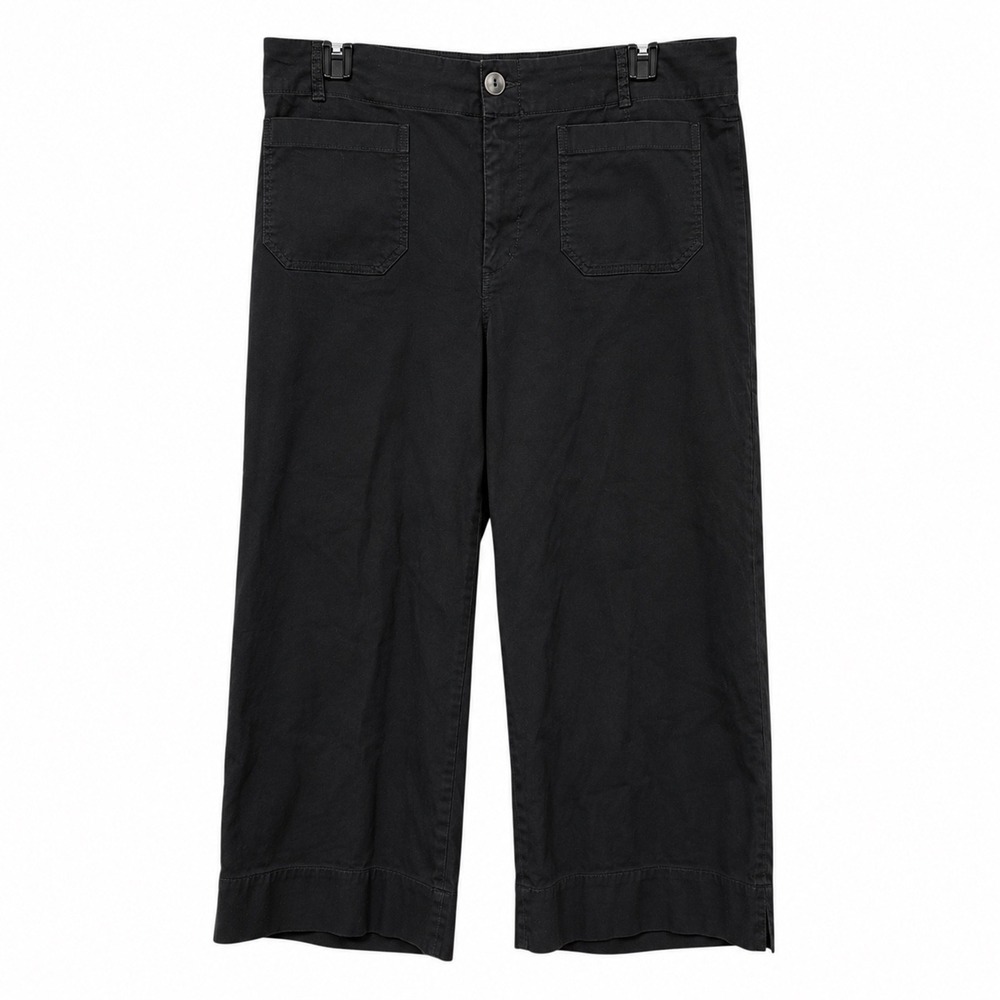 Maeve Womens 18W The Colette Wide Leg Cropped Pants Black Linen Blend High Rise